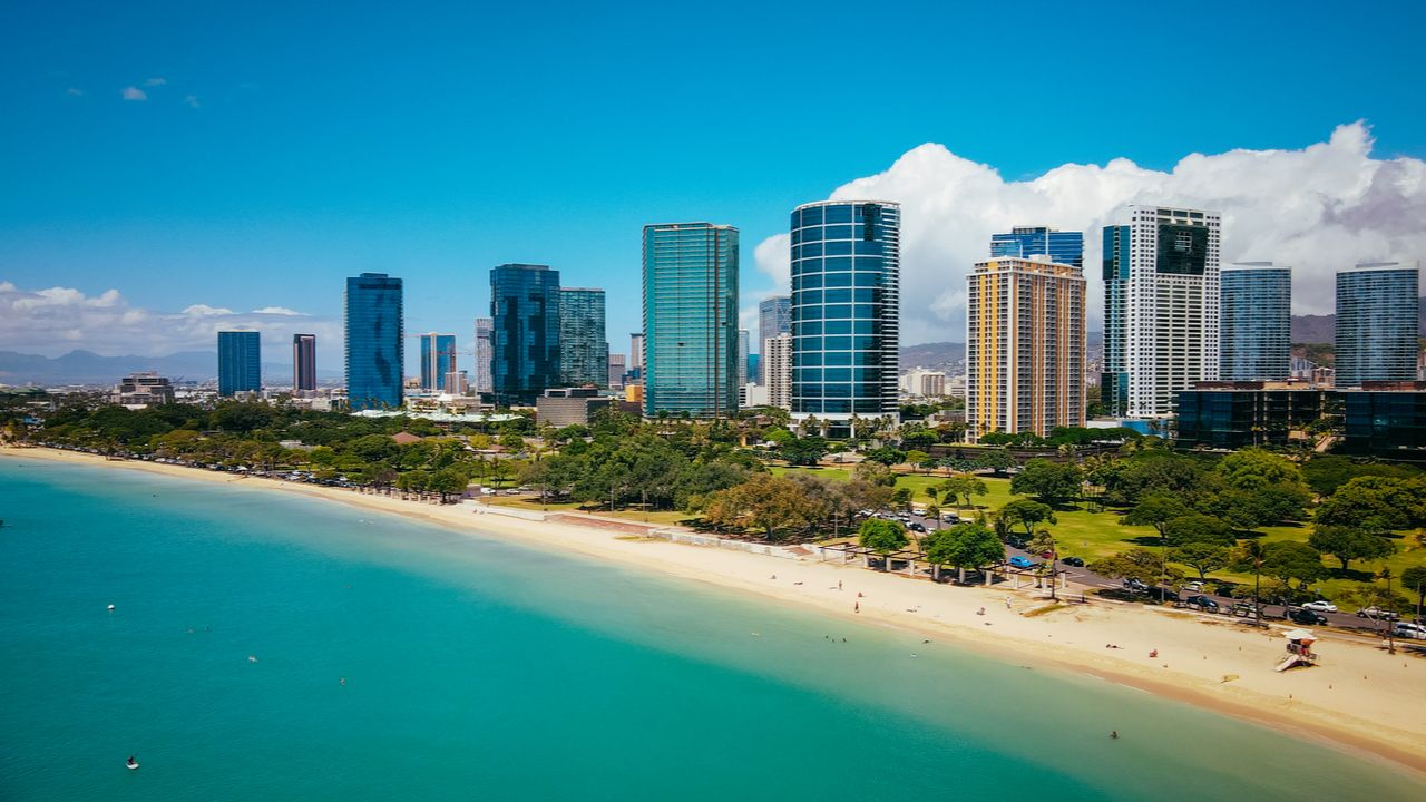 Aerial Ala Moana Beach Park,Honolulu, Oahu, Hawaii, Oahu beaches for families