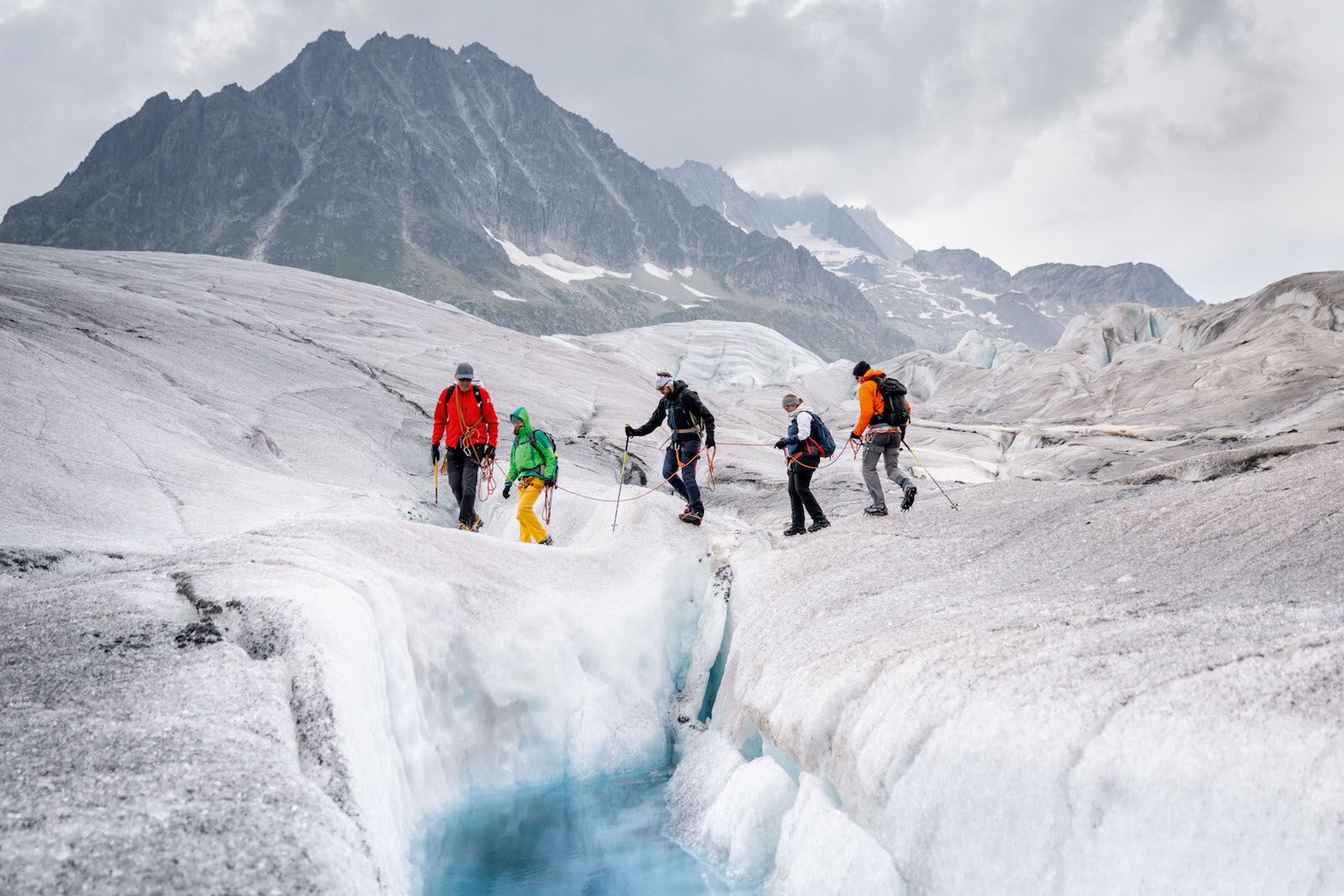 Trekkers on the Aletsch Glacier